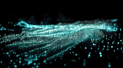 Poster - abstract digital data visualization teal lights on dark background
