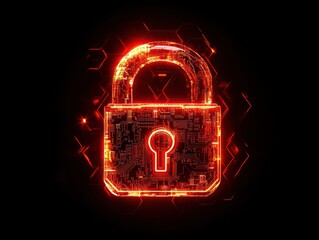 Poster - glowing red circuit board lock