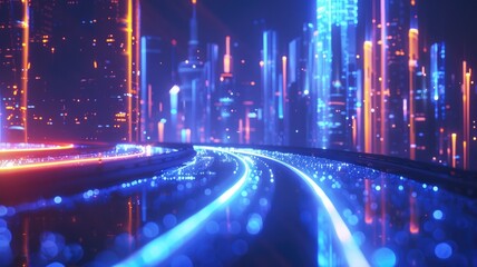 Poster - Abstract flowing light wave effect in digital technology design. Seamless modern art of energy in cyberspace create electric system with diagram pattern perfect for futuristic style background. AIG53.