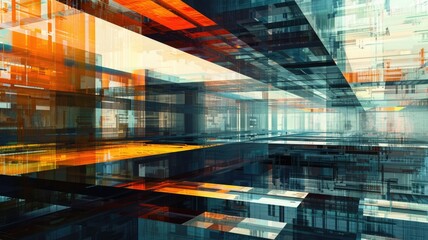 Poster - Mysterious structure in abstract science fiction style. Colorful color line shading express weird shape of building in digital construction concept perfect for futuristic architecture design. AIG53.