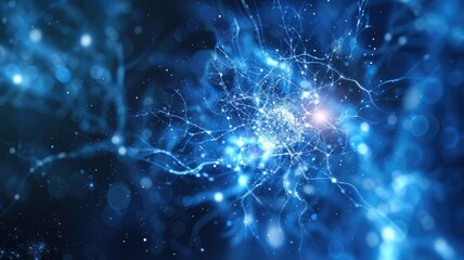 Poster - Abstract picture of wonderful blue wave in nebula style design connect and flow express energy dynamic represent connection of star in universe or plasma scatter on space with mysterious scene. AIG53.
