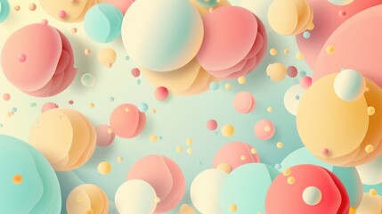 Fototapete - Pastel geometric composition with circles and rectangles. 3D abstract art for playful and modern design. Digital artwork of geometric shape and layered pattern with pastel color. Soft tone. AIG51.
