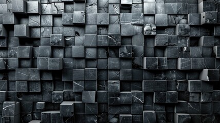 Poster - Abstract metallic geometric blocks in grey and gold. Abstract artwork of 3D rendering art with geometric shape with black wall. Digital art for design and print. Building construction concept. AIG53.