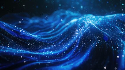 Poster - Abstract picture micro light sparkling particle represent data flow vivid flowing wave with high tech background, create digital effect scene perfect for energetic and fantasy wallpaper design. AIG53.