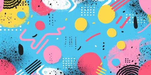 Fototapete - The close up of the abstract picture of the colourful memphis pattern wallpaper, memphis pattern is the design style that vibrant and mix of geometric shapes, bold colors, and playful patterns. AIG51.