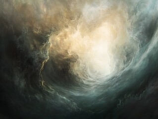 Poster - Dramatic wave and cloudy sky evokes a sense of awe and uncertainty