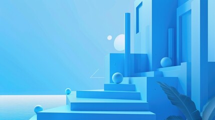 Poster - Abstract of minimal style of interior design. Architecture of room design by blue color, inside of house express seamless wall tiles with plain decoration perfect for peaceful style background. AIG51.