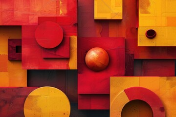 Fototapete - The abstract picture of the red shape repetitive pattern polygon geometry in the background, geometry is mathematics that study shape, sizes, properties, and dimensions of objects and spaces. AIG51.