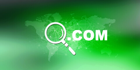 Fototapete - 2d illustration word dot com with lens
