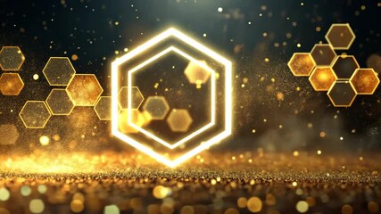 Aufkleber - Golden dust, glowing hexagons, and sparkling particles create a luxurious abstract animation.