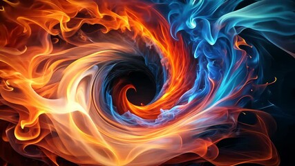 Leinwandbilder - Fiery and Icy Swirls Dance in a Mesmerizing, Abstract Vortex of Colors