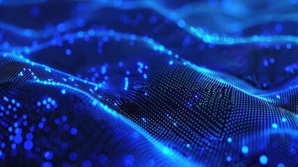 Fototapete - Abstract picture of blue light particle with digital technology style design connecting become dynamic of electric wave movement represent about flowing of data or structure of network system. AIG53.