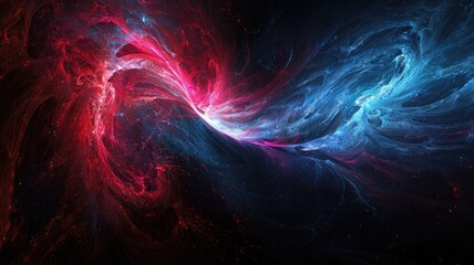 Poster - Swirling picture of red ray and blue light sparkling particles scattered across a space background, create an abstract effect perfect for design that aim to evoke a sense of fantasy and energy. AIG53.