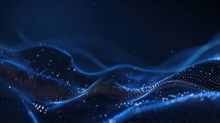 Fototapete - Abstract picture micro light sparkling particle represent data flow vivid flowing wave with high tech background, create digital effect scene perfect for energetic and fantasy wallpaper design. AIG53.