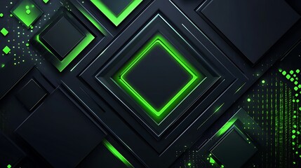 Poster - Abstract geometric design with glowing green squares