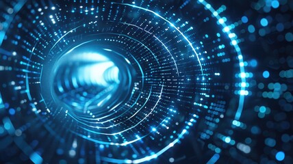 Poster - Abstract picture of blue light particle with digital technology style design connecting become dynamic of electric wave movement represent about flowing of data or structure of network system. AIG53.