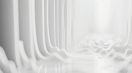 Poster - Abstract white flowing waves resembling fabric. Background image of 3D rendering art with wavy texture or monochrome wall with ocean wave. Digital artwork for minimalist and modern design. AIG51.