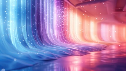 Fototapete - Abstract glowing blue particles with light rays. Digital art for design and art. Abstract artwork of glowing vibrant color dots and lines connecting together. Global communication concept. AIG53.