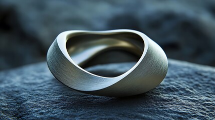Poster - Silver curved bracelet resting on textured surface with artistic lighting