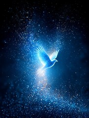 Aufkleber - Radiant Ascent: A Blue Bird Emerges from a Galaxy of Sparkling Light, Symbolizing Hope and Transformation.
