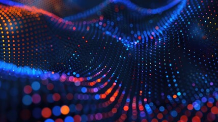 Fototapete - Abstract picture of neon light particle with digital technology style design connecting become dynamic of electric wave movement represent about flowing of data or structure of network system. AIG53.