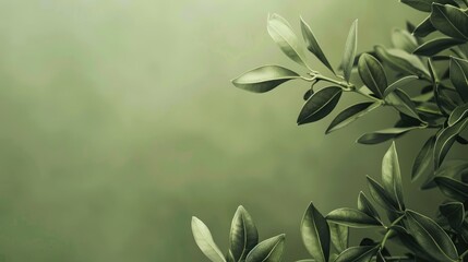 Poster - Abstract waves of flowing fabric in neutral tones. Background image of green leaves growing at green background with blurring background. Modern textile and fabric design concept. Environment. AIG51.