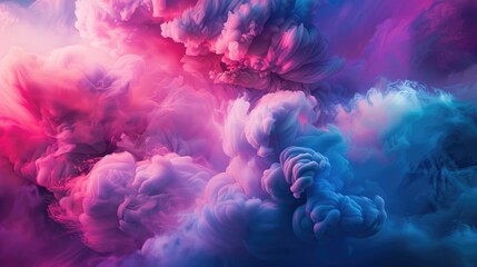 Poster - Abstract pink and blue smoke swirling in a fluid pattern. Background image of swirling wave with gradient puink and blue color flowing and floating in the air with cloud texture. Dreamy color. AIG51.