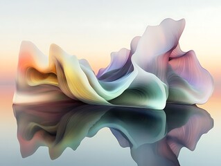 Poster - Abstract iridescent formation with mirror reflection, ethereal composition