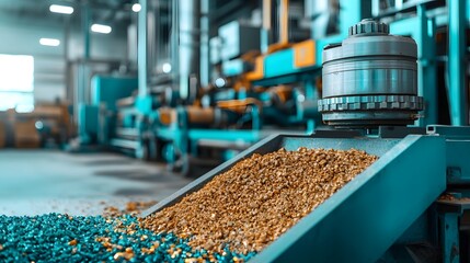 Poster - a conveyor belt system transporting and sorting various mineral aggregates and gravel in an industri