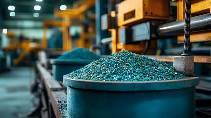Poster - an image of an industrial mineral sorting line with various containers holding processed and sorted 