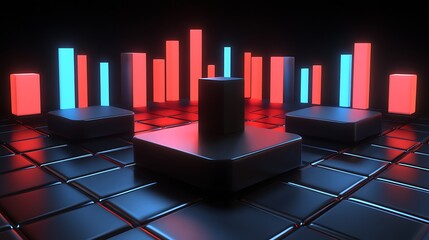 Poster - Abstract geometric shapes with vibrant neon lighting