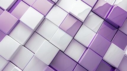 Fototapete - Abstract geometric pattern with overlapping white squares on a purple background. Background image of white and purple geometric shape or square popping up from wall. Contemporary artwork. AIG51.