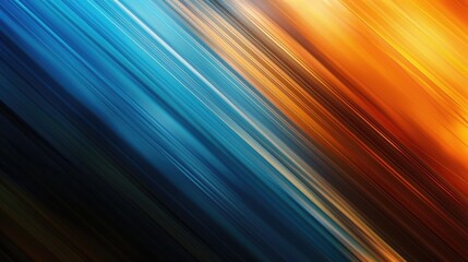 Fototapete - Diagonal streaks of orange and blue light on a dark background. Abstract dynamic design of gradient orange and blue color with glowing white color. Color abstract 3D rendering of vibrant light. AiG51.
