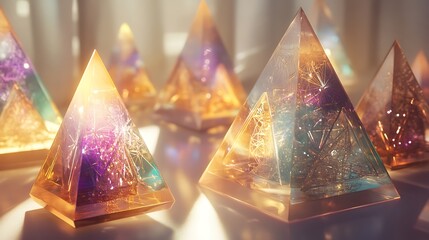 Poster - Glimmering geometric convergence of crystal pyramids with cosmic energy within