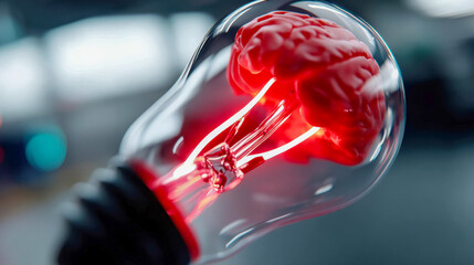 Poster - Conceptual image of a glowing brain inside a light bulb, symbolizing creativity, innovation, and intelligence