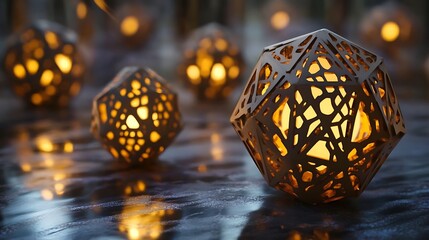 Poster - Geometric illuminations: A cluster of intricately designed light forms creating luminescence
