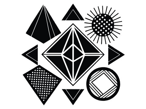 Abstract postmodern vector set featuring bold brutalist shapes, warped glass distortions, holographic textures, and retrofuturistic Y2K-inspired symbols. Includes grainy gradients, fragmented geometry