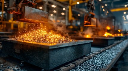 Poster - a bustling industrial interior showcasing the intense heat and involved in the smelting process with