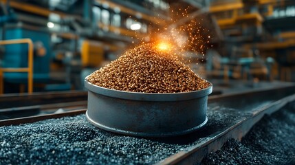 Poster - photograph of a glowing crucible filled with molten metal being smelted surrounded by safety barrier