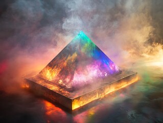 Poster - mystic pyramid shrouded in colorful ethereal smoke, ancient architectural form
