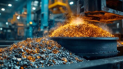 Poster - molten steel spinning and churning inside a centrifugal casting a shower of sparks and intense heat 