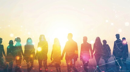 Poster - Picture symbolized people connect with particle connecting represent internet system for communication, online community concept. Internet network technology for user to communicate friend. AIG53.
