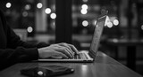 Working on Laptop, B&W Photo
