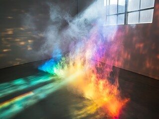 Poster - Spectral prism effects and luminous refraction illuminating a modern room