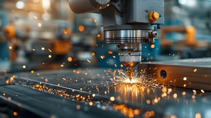 Poster - close up view of a heavy duty industrial grinder in action creating a dramatic display of cascading 