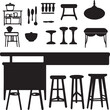 © SilhouetteStore - Kitchen Silhouette Clipart: Furniture, Utensils, and Bar Stools in a Modern Style
