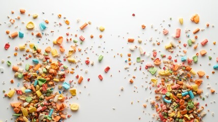 Poster - Colorful crushed chalk and pastel powders scattered across a white surface creating vibrant visual textures and playful abstract art for educational projects