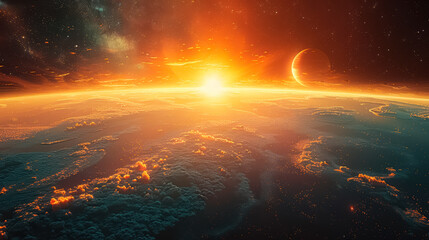 Wall Mural - Unknown planet from outer space. Space nebula. Cosmic cluster of stars. Outer space background