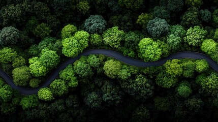 Poster - A winding road through a forest with trees on both sides