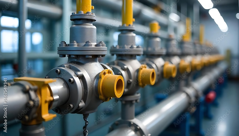 Control Valve Processing Valves in an oil and gas processing plants pipeline system. Concept ...